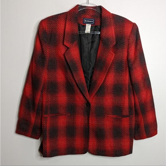 Vintage 90's Buffalo Plaid Blazer One Button Women's Red & Black - Picture 1 of 7